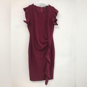 Women Short Sleeve Midi Dress Party Wedding Night Dress elegant Burgundy